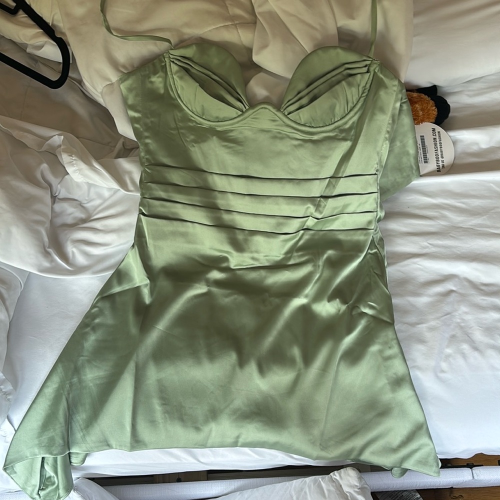 BabyBoo Fashion XS Sage Green Silk Mini Dress